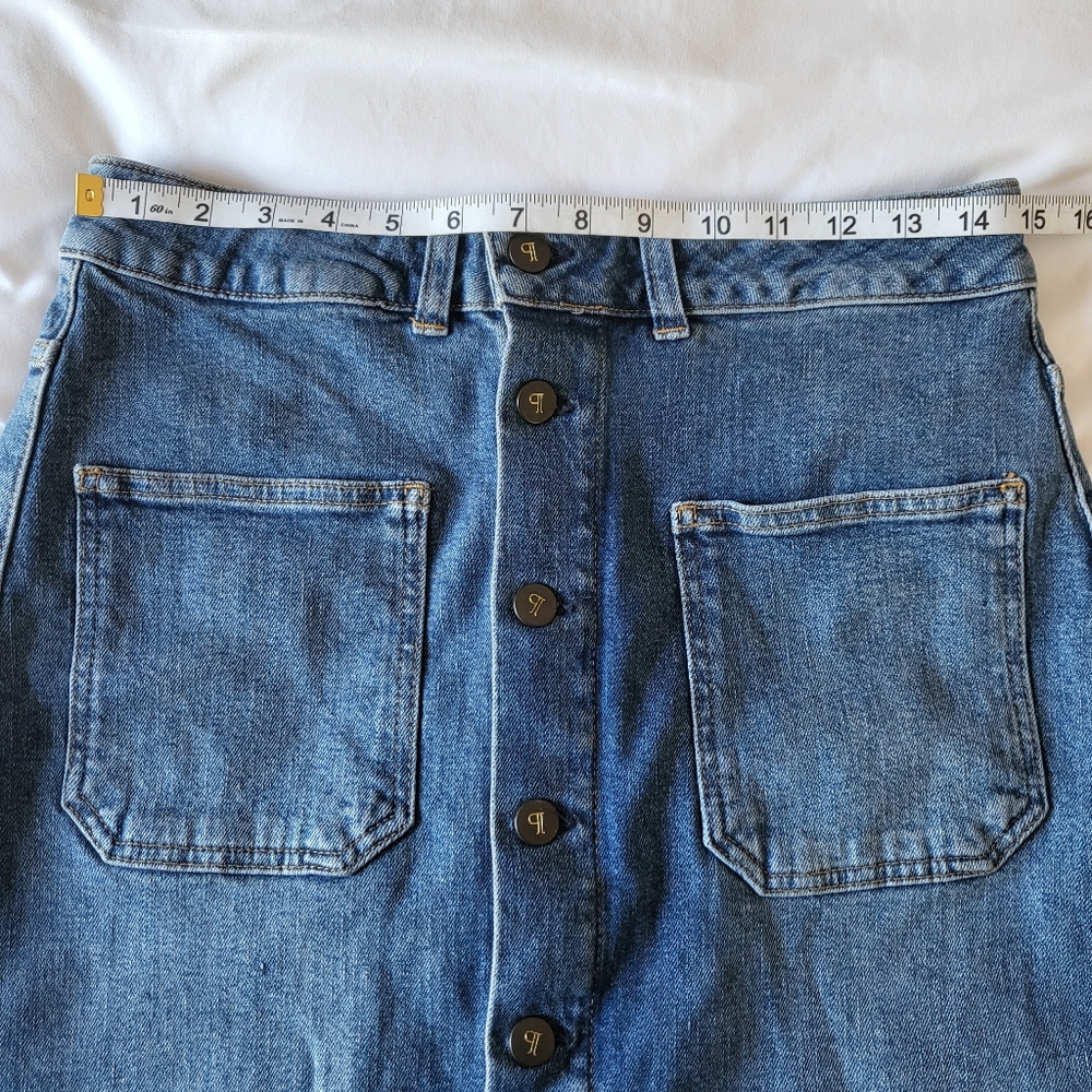 Pilcro Anthropologie Button Front Denim Midi Skirt Patch Pockets Size 10 - Picture 9 of 11
